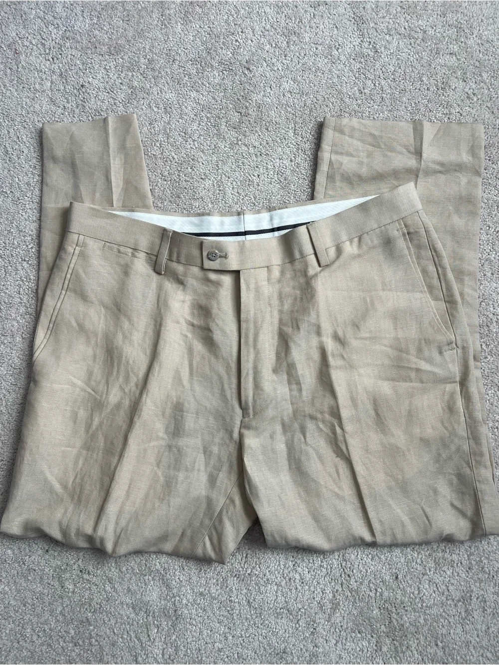 Louis Raphael Men's Tailored Linen Blend Dress Pants in Light Beige